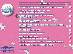 The tweaks menu, gameplay category.